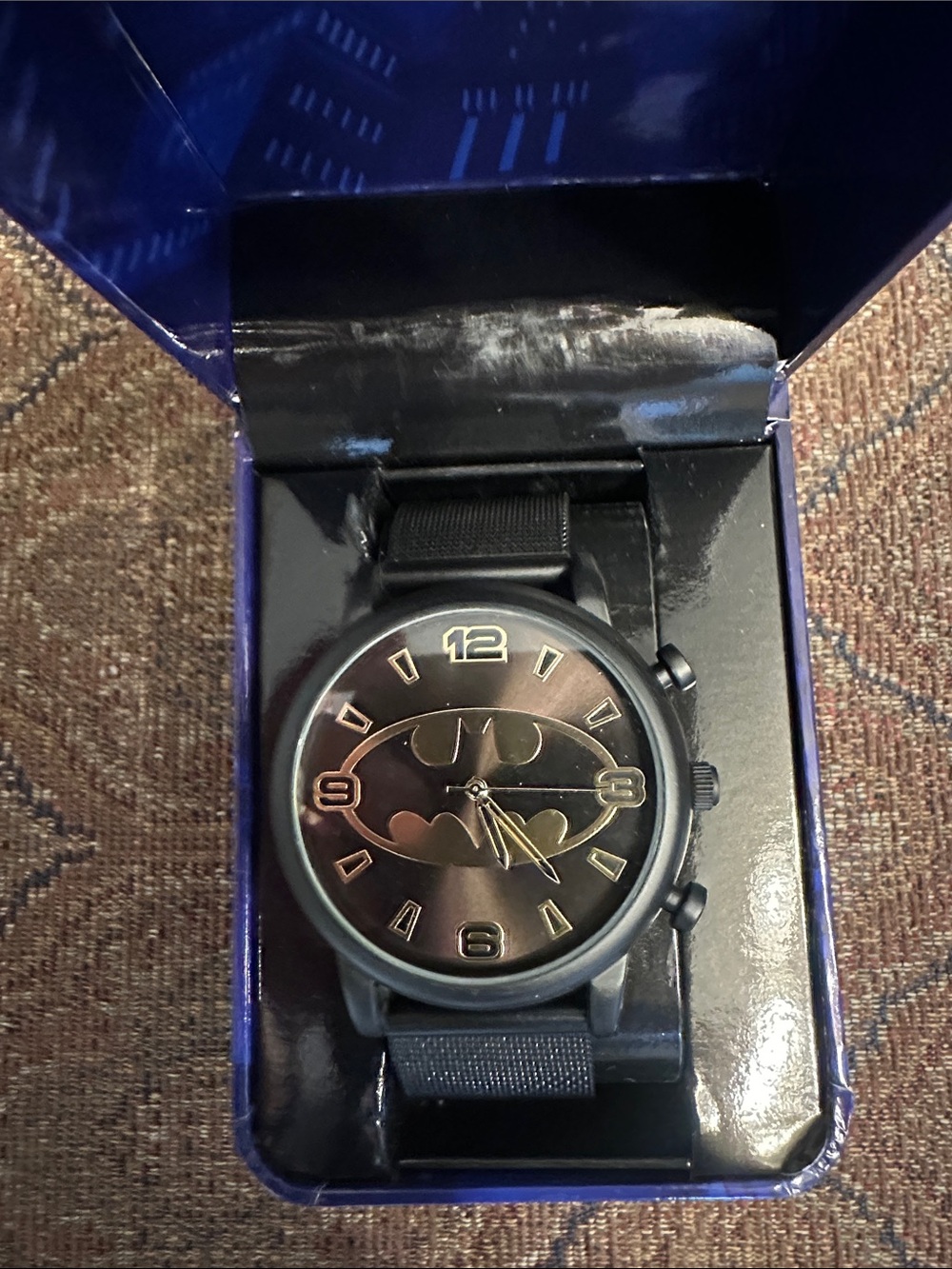 DC Men's Black and Gold Batman Logo Wrist Watch